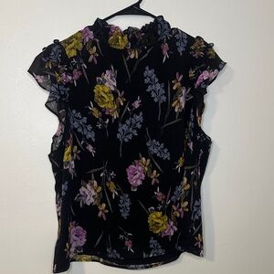 Floral Ruffle Sleeve Top - Black and Purple